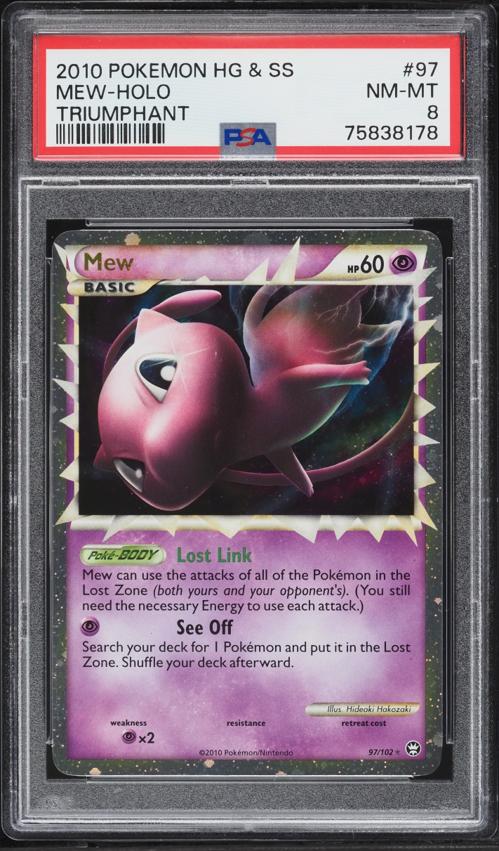 2010 Pokemon HeartGold & SoulSilver Triumphant Holo Mew #97 PSA 8 NM-MT