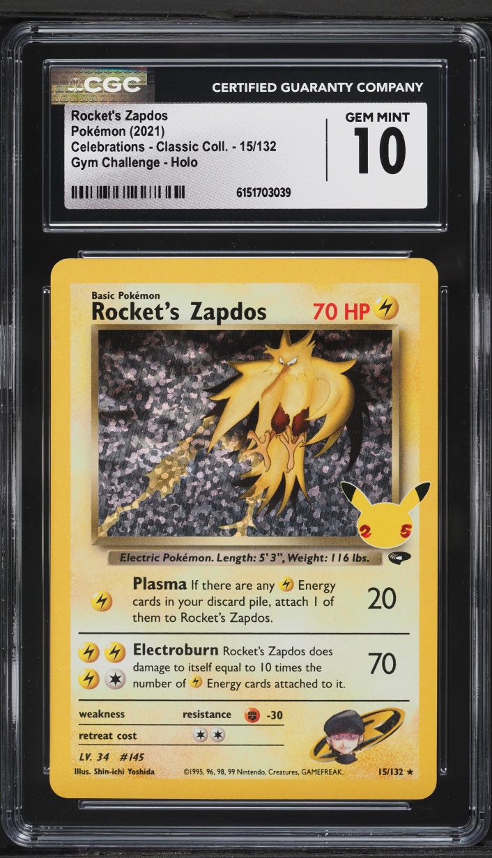2021 Pokemon Sword & Shield Celebrations Classic Holo Rocket's Zapdos #15 CGC 10 GEM MINT