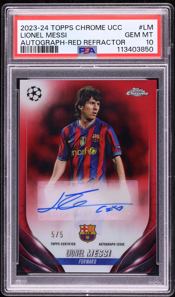 2023 Topps Chrome UEFA Red Refractor Lionel Messi AUTO 5/5