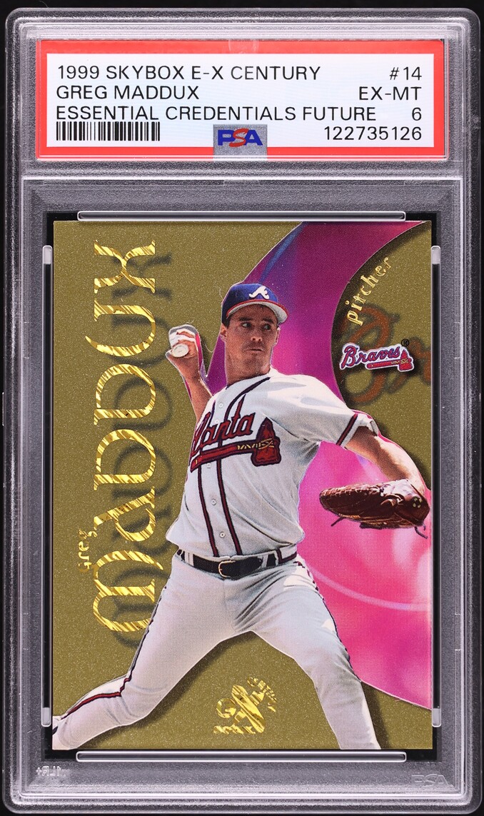1999 Skybox E-X Century Essential Credentials Future Greg Maddux /107 #14 PSA 6 EXMT - Photo 1