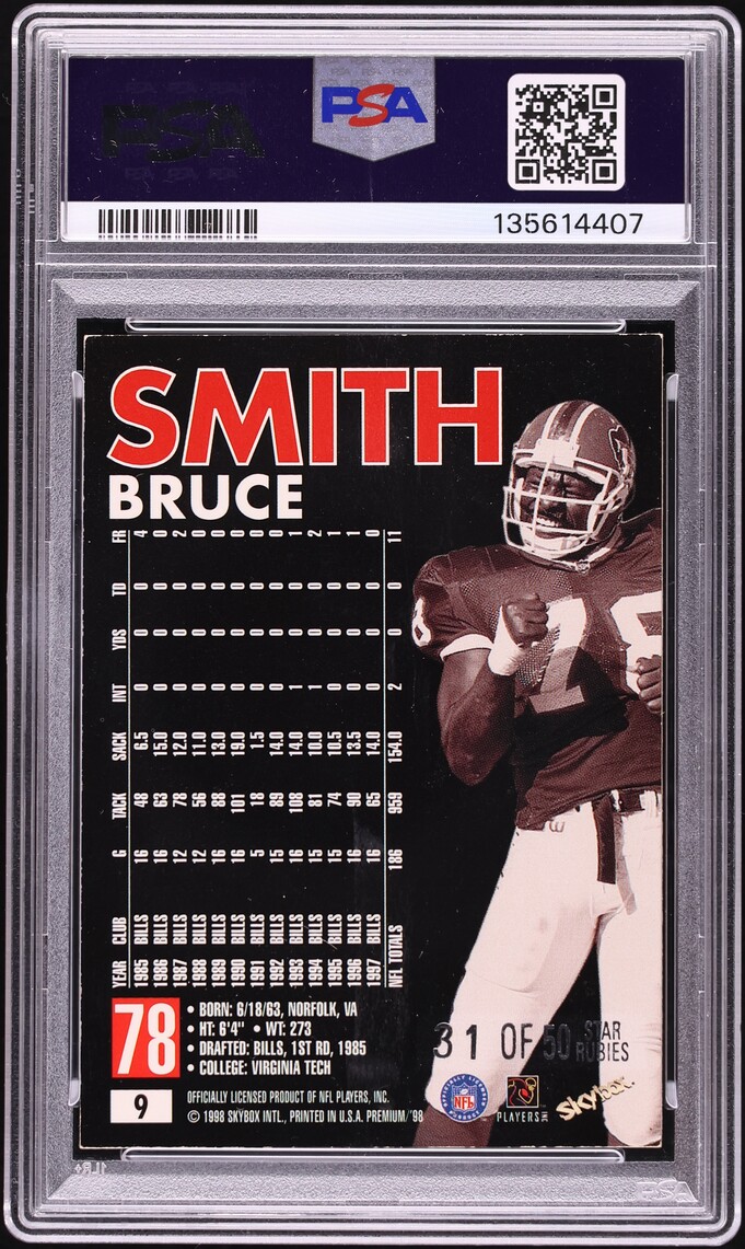 1998 Skybox Premium Star Rubies Bruce Smith /50 #9 PSA 5 EX - Photo 2