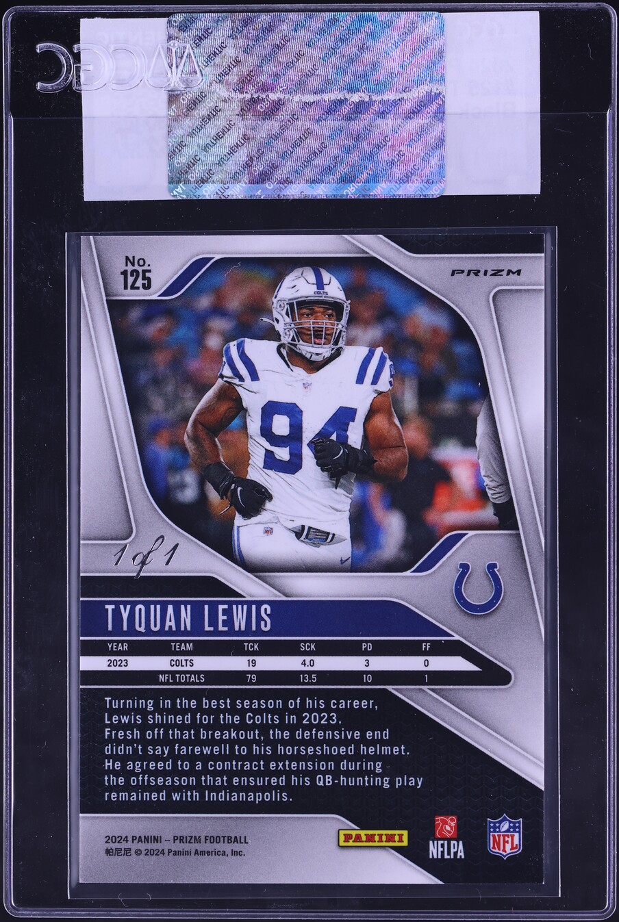 2024 Panini Prizm Black Shimmer Tyquan Lewis 1/1 #125 CGC AUTH