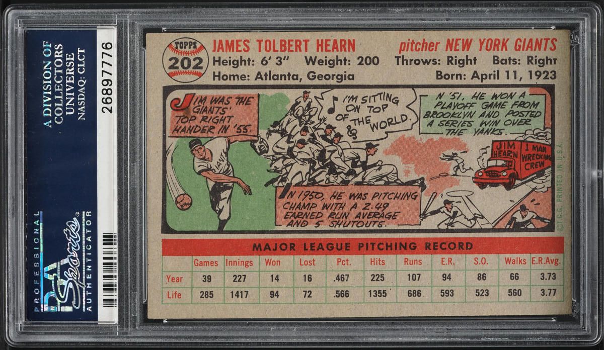 1956 Topps Jim Hearn #202 PSA 7 NRMT