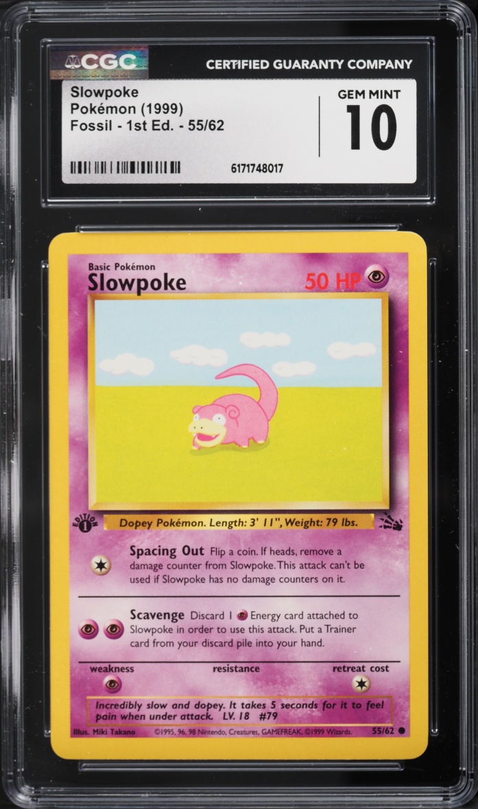 1999 Pokemon Fossil 1st Edition Slowpoke #55 CGC 10 GEM MINT