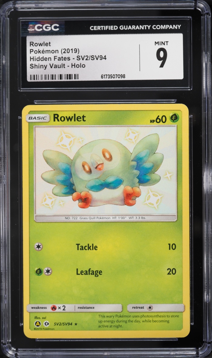2019 Pokemon Sun & Moon Hidden Fates Shiny Rowlet #SV2 CGC 9 MINT