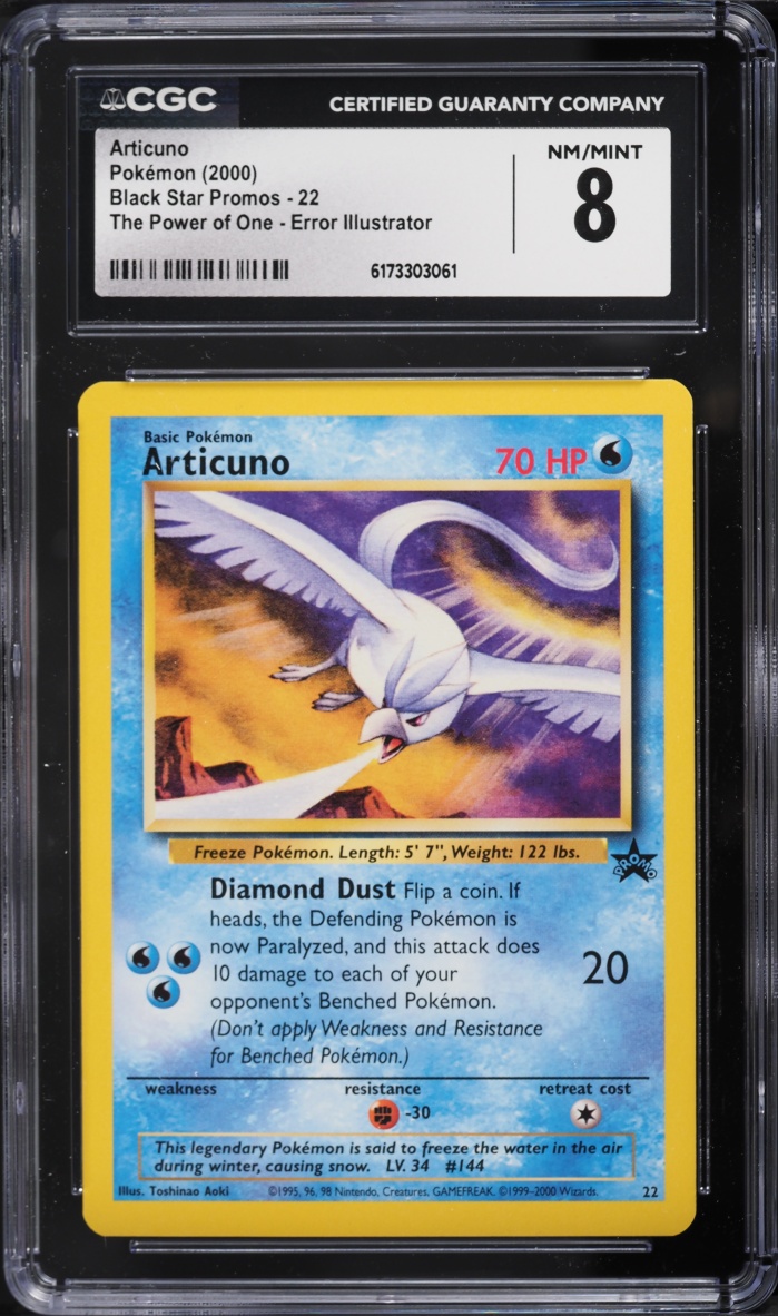 2000 Pokemon Black Star Promo The Power Of One Error Articuno #22 CGC 8 NM-MT