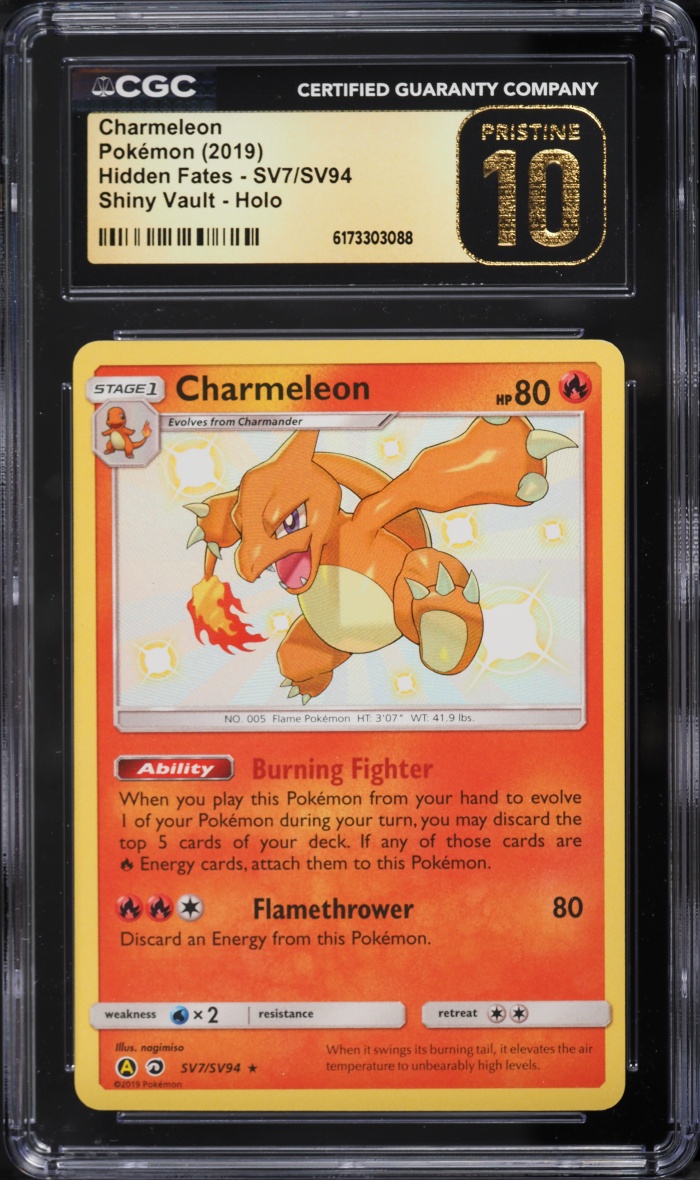 2019 Pokemon Sun & Moon Hidden Fates Shiny Holo Charmeleon #SV7 CGC 10 PRISTINE