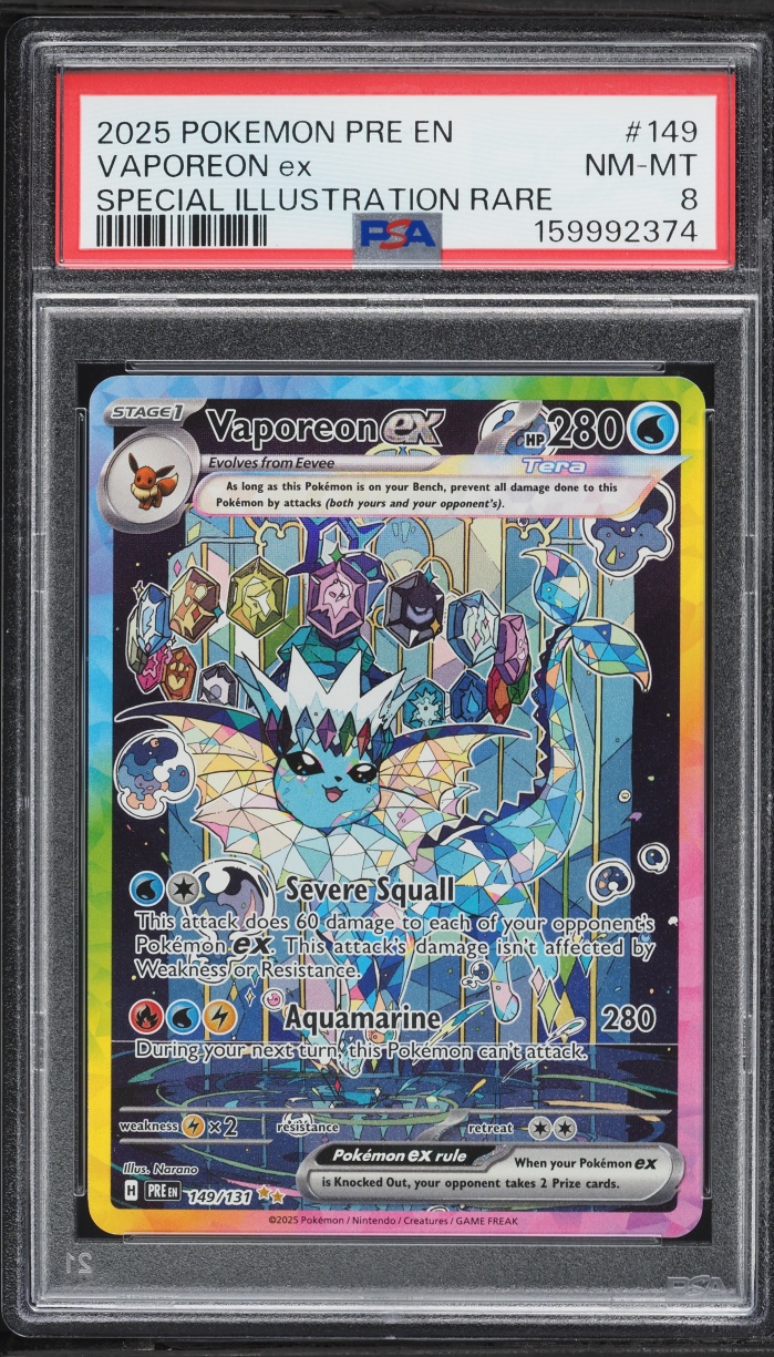 2025 Pokemon Scarlet & Violet Prismatic Evolutions SIR Vaporeon ex #149 PSA 8 NM-MT