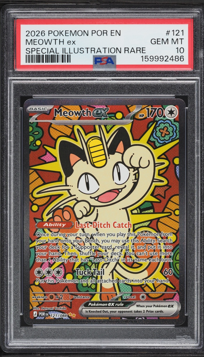 2026 Pokemon Mega Evolution Perfect Order SIR Meowth ex #121 PSA 10 GEM MINT
