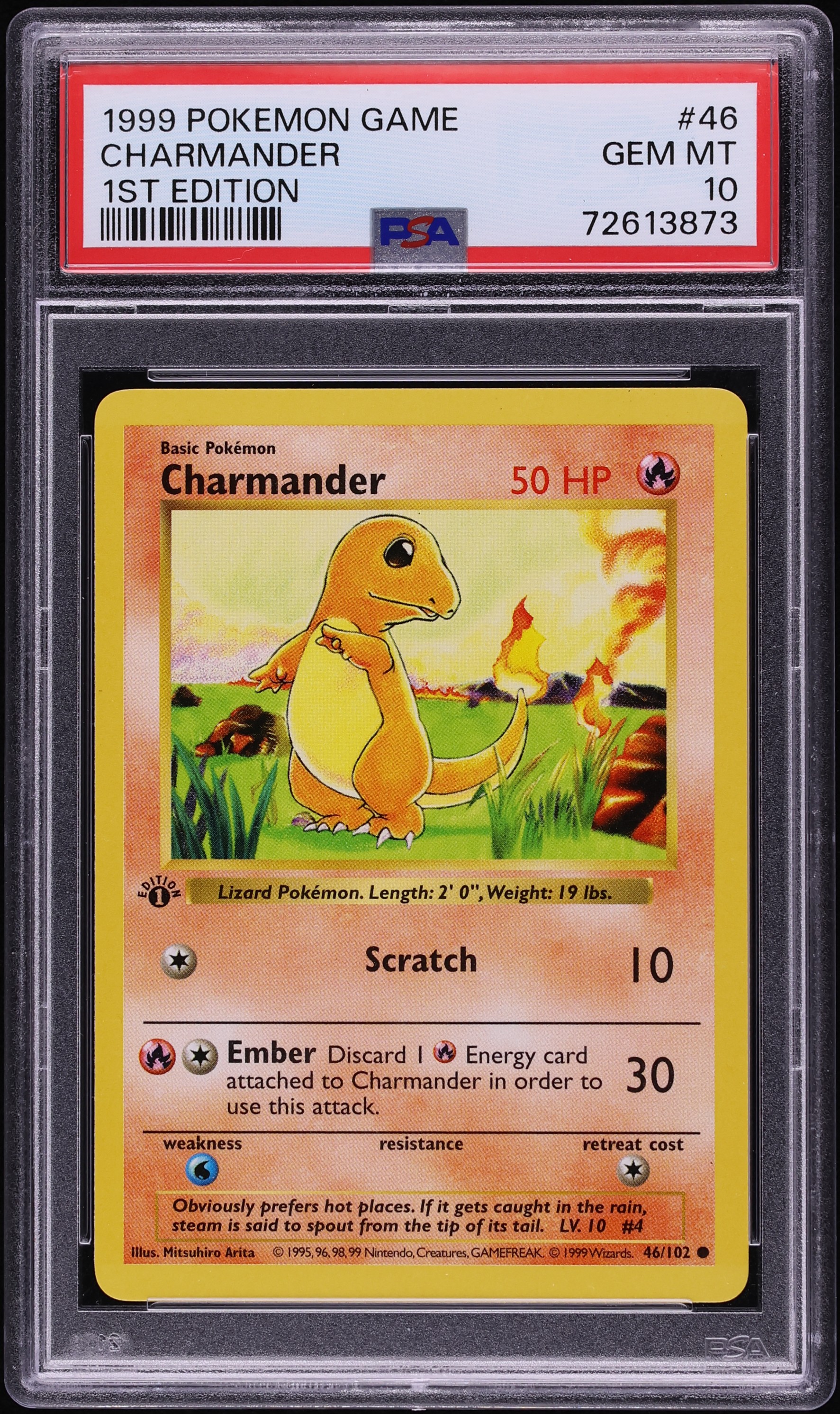 1999 Pokemon Base Set Shadowless 1st Edition Charmander #46 PSA 10 GEM MINT