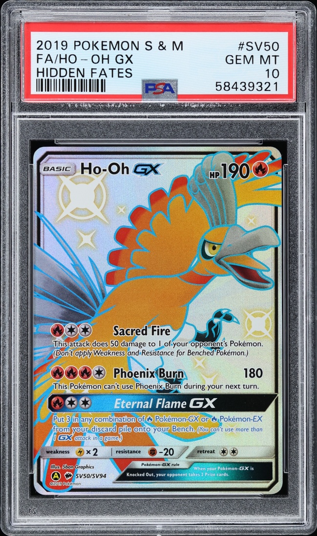 2019 Pokemon Sun & Moon Hidden Fates Full Art Shiny Ho-Oh GX #SV50 PSA 10 GEM MINT