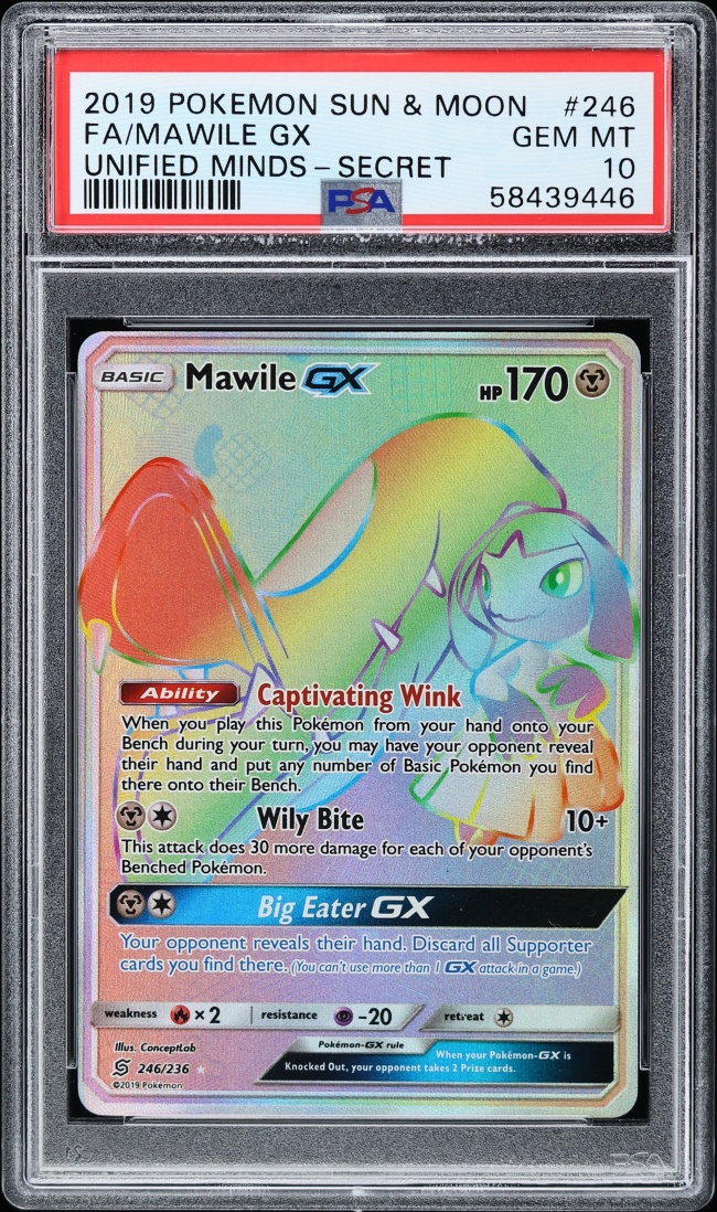 2019 Pokemon Sun & Moon Unified Minds Rainbow Rare Mawile GX #246 PSA 10 GEM MINT