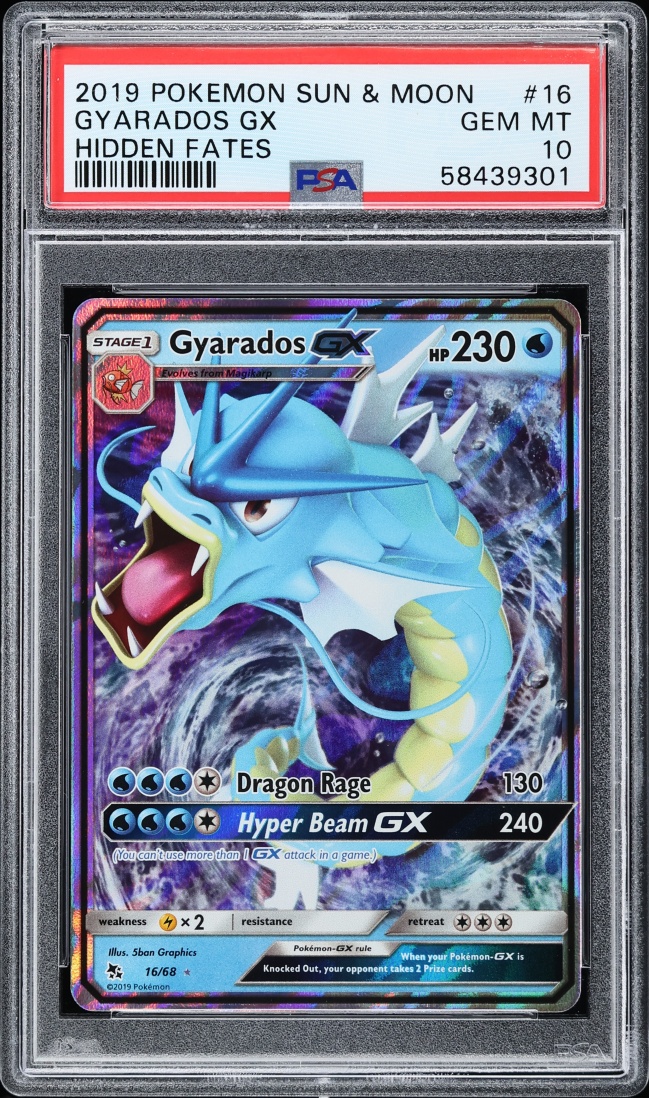 2019 Pokemon Sun & Moon Hidden Fates Full Art Gyarados GX #16 PSA 10 GEM MINT