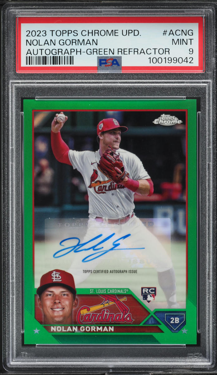 2023 Topps Chrome Update Green Refractor Nolan Gorman RC AUTO /99