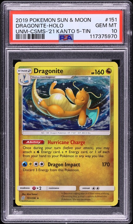 2019 Pokemon Sun & Moon Unified Minds Cosmos Holo Dragonite #151 PSA 10 GEM MINT