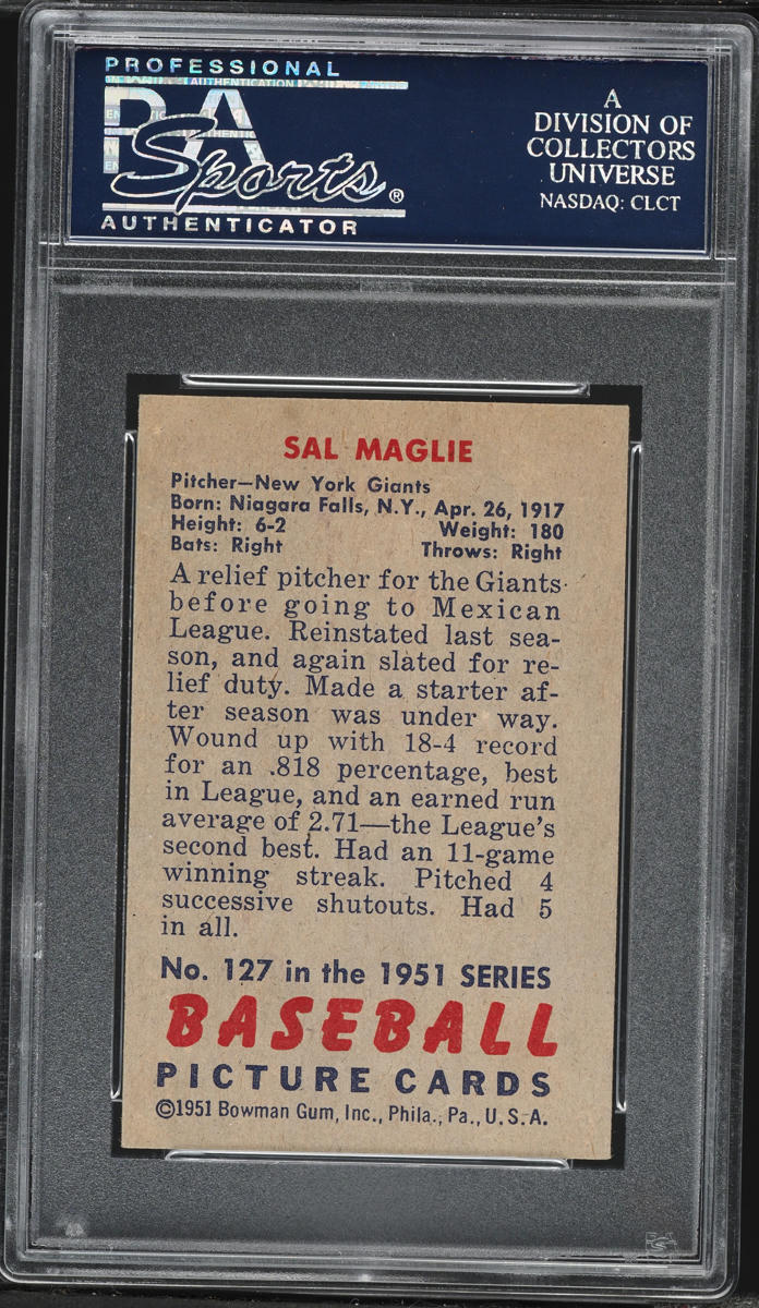 1951 Bowman Sal Maglie #127 PSA 7 NRMT