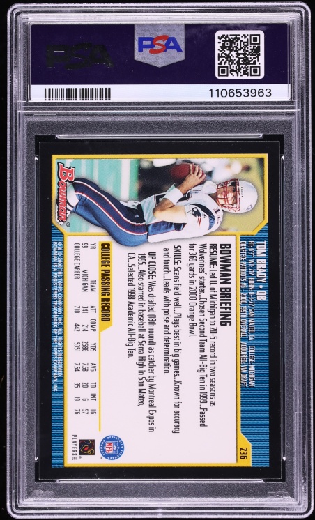 2000 Bowman Football Tom Brady ROOKIE #236 PSA 9 MINT