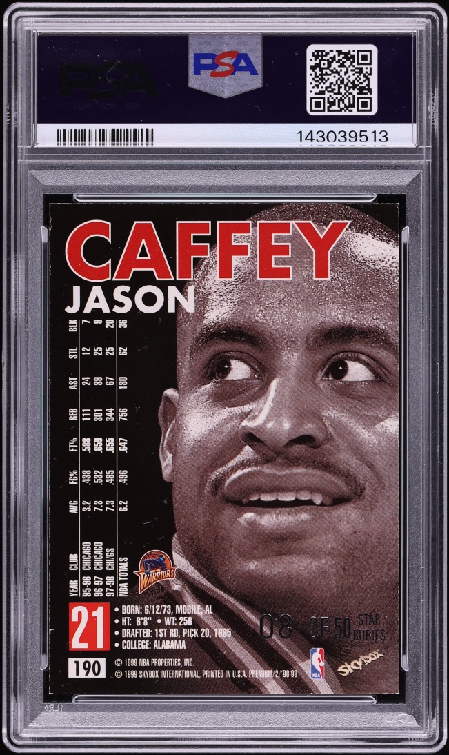 1998 Skybox Premium Star Rubies Jason Caffey /50 #190 PSA 6 EXMT