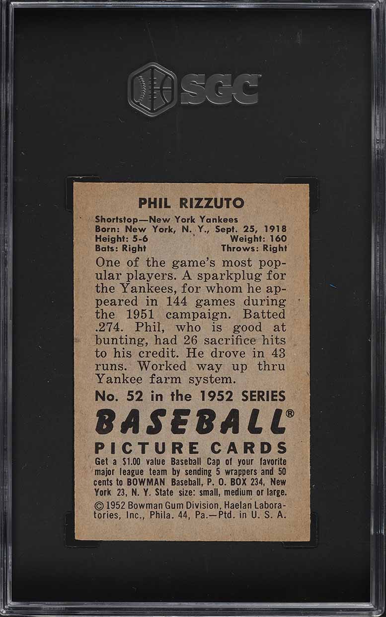1952 Bowman Phil Rizzuto #52 SGC 6 EXMT