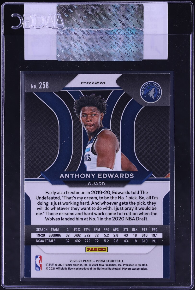 2020 Panini Prizm Silver Anthony Edwards ROOKIE #258 CGC AUTH