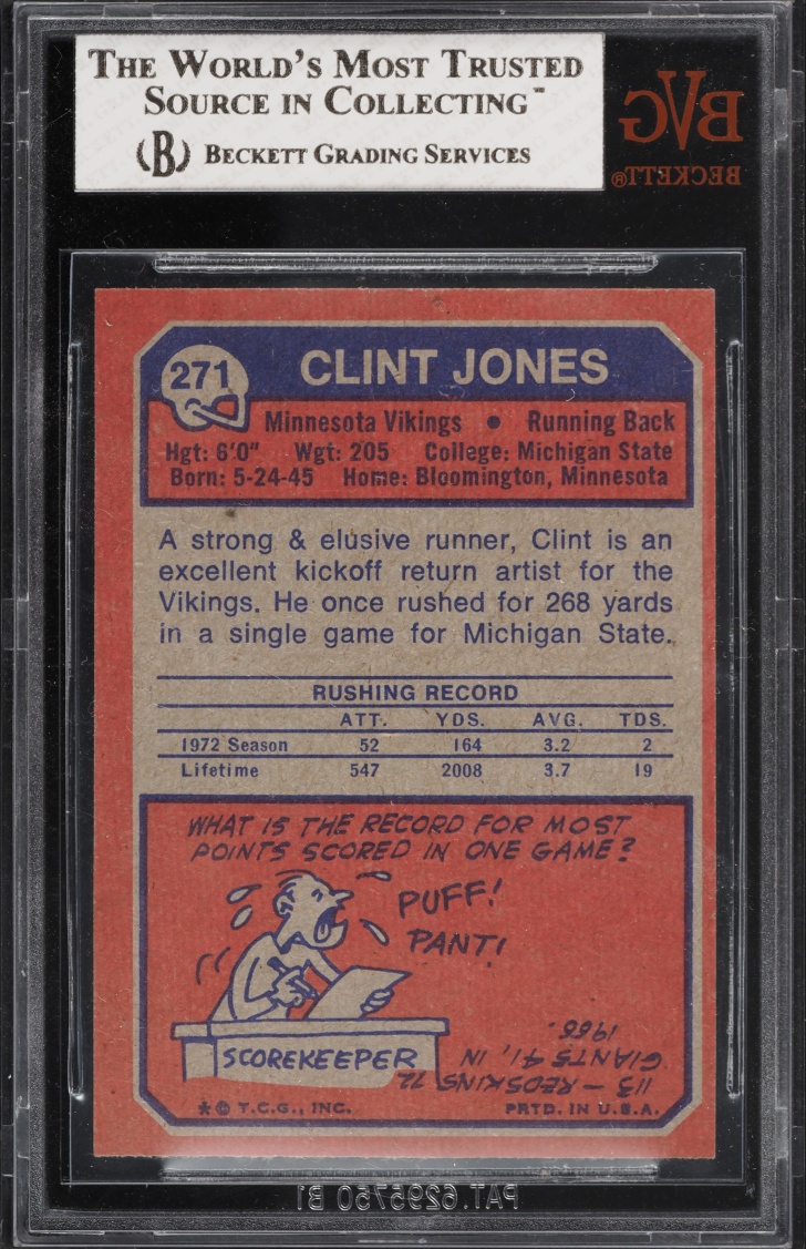 1973 Topps Football Clint Jones #271 BVG 7.5 NRMT+