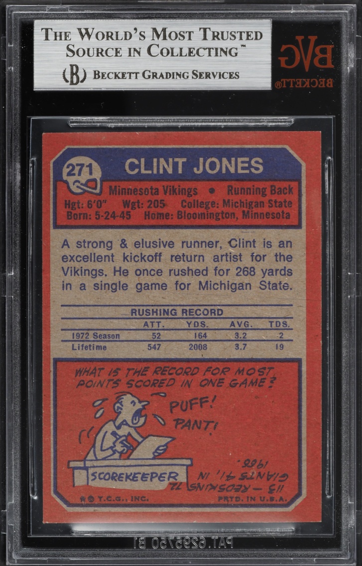 1973 Topps Football Clint Jones #271 BVG 8.5 NM-MT+
