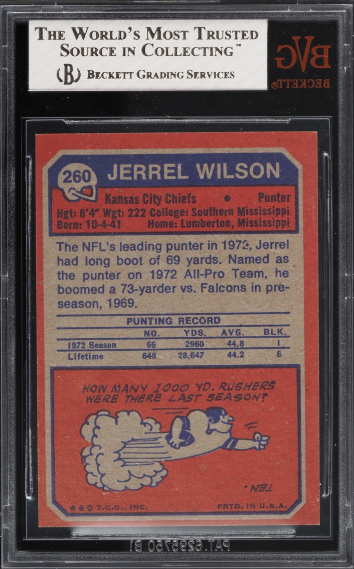 1973 Topps Football Jerrel Wilson #260 BVG 8 NM-MT