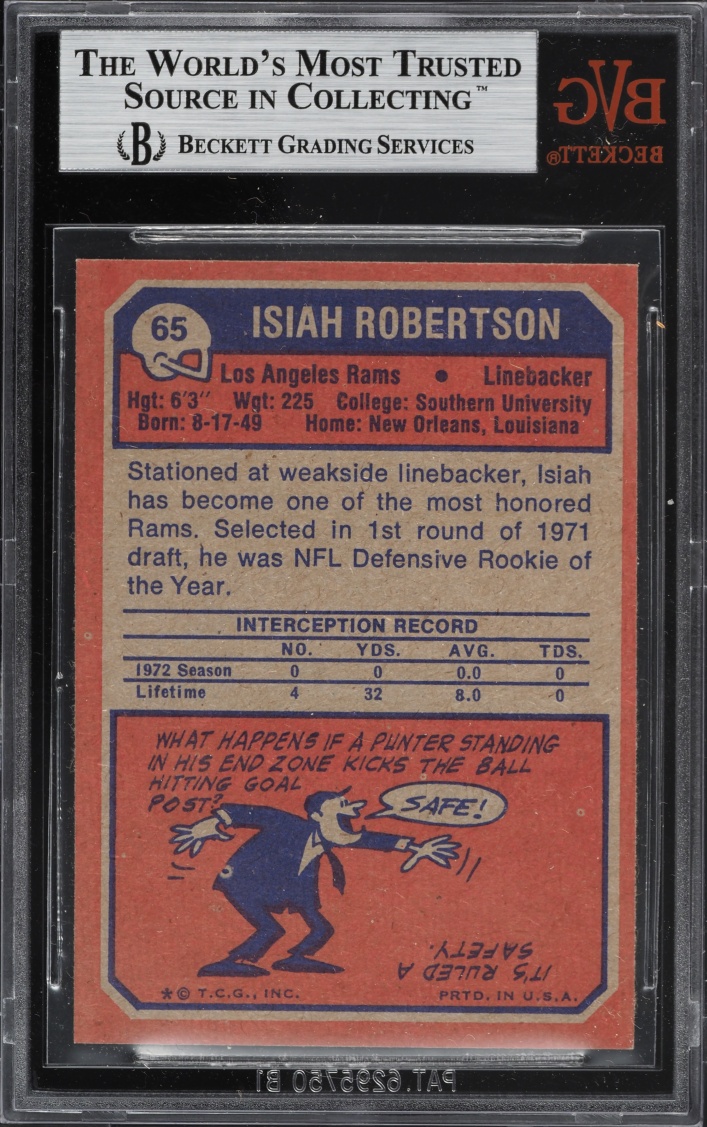 1973 Topps Football Isiah Robertson #65 BVG 8.5 NM-MT+