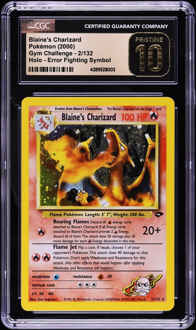 2000 Pokemon Gym Challenge Fighting Symbol Error Holo Blaine's Charizard CGC 10