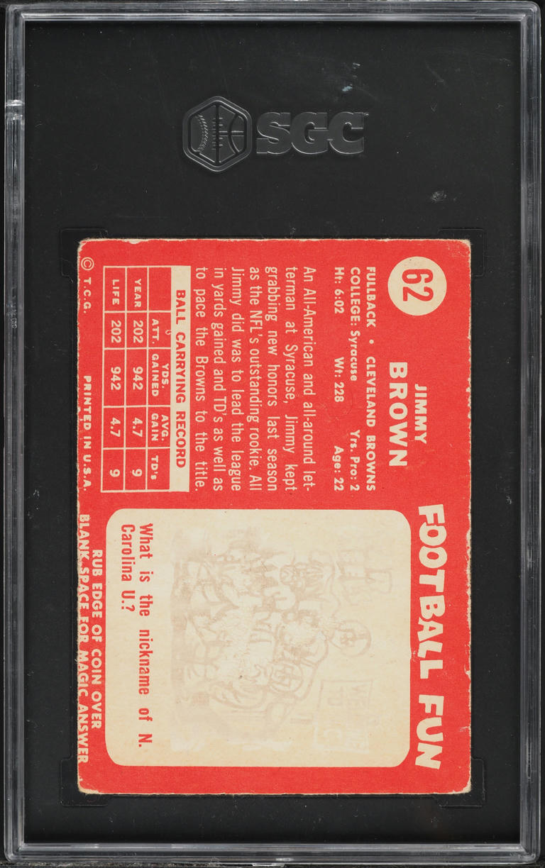 1958 Topps Football Jim Brown ROOKIE #62 SGC AUTH