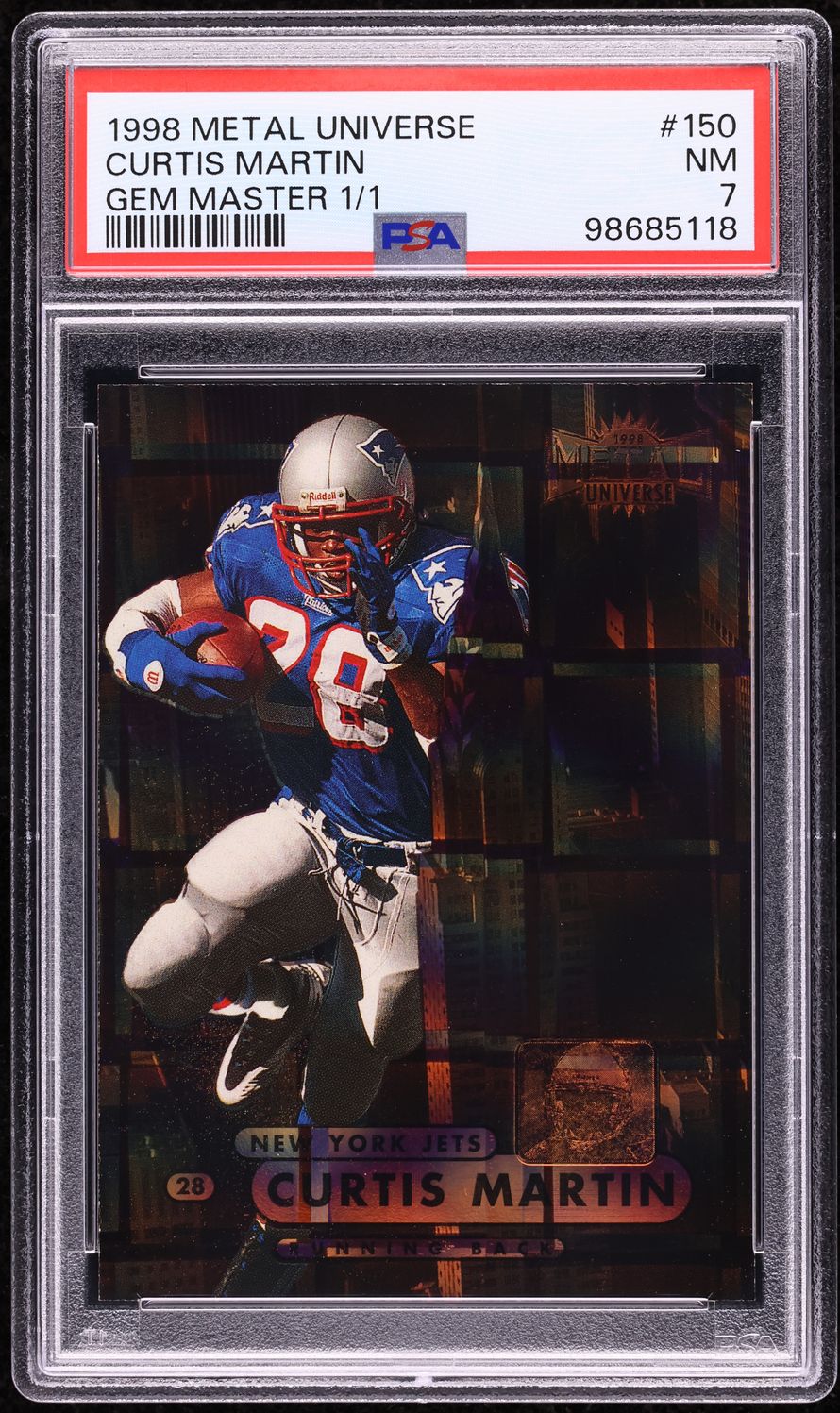 1998 Metal Universe Precious Metal Gems Gem Master Curtis Martin 1/1 #150 PSA 7