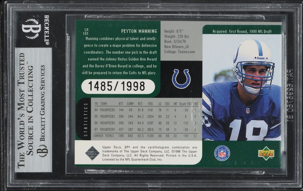 1998 SPx Finite Peyton Manning ROOKIE /1998 #181 BGS 9 MINT