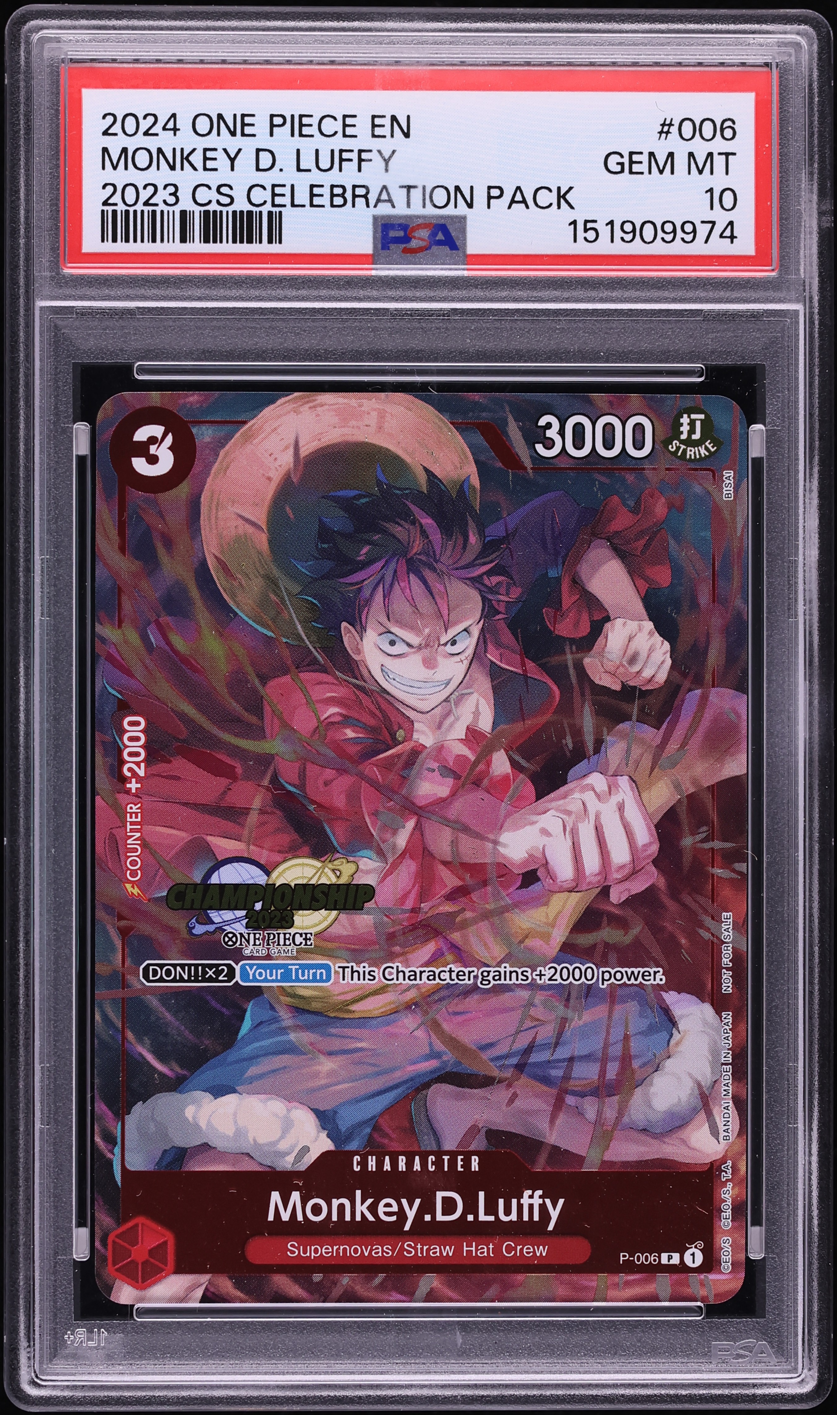 2024 One Piece Promo Championship Celebration Pack Monkey D. Luffy #P-006 PSA 10 GEM MINT