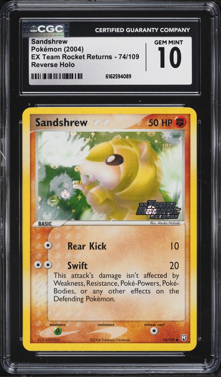2004 Pokemon EX Team Rocket Returns Reverse Holo Sandshrew #74 CGC 10 GEM MINT
