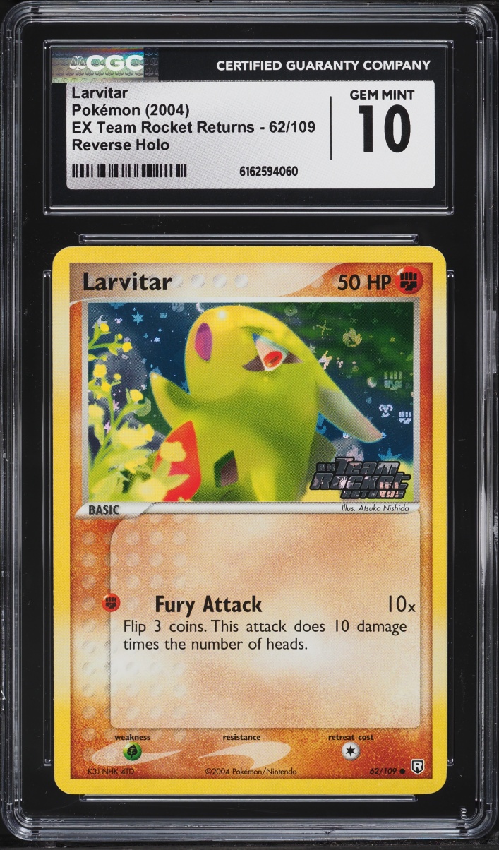 2004 Pokemon EX Team Rocket Returns Reverse Holo Larvitar #62 CGC 10 GEM MINT
