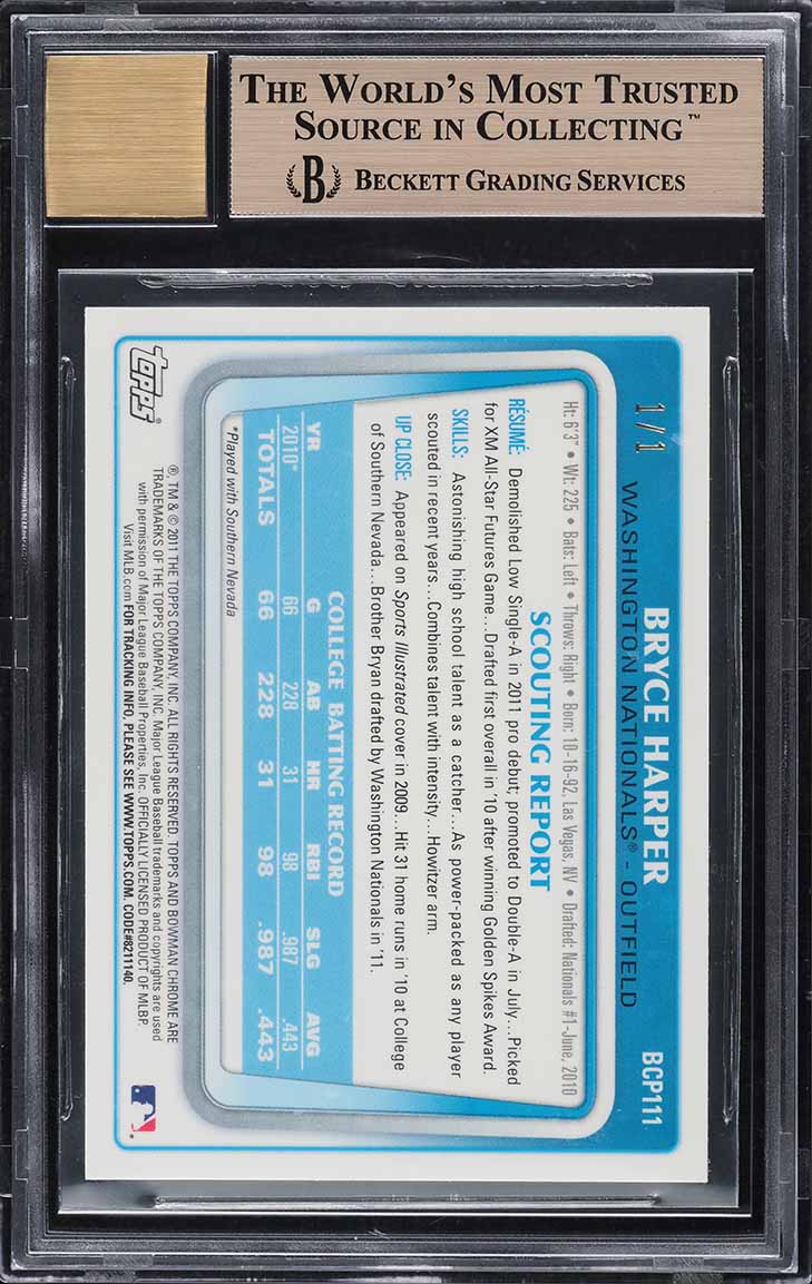 2011 Bowman Chrome Superfractor Bryce Harper ROOKIE AUTO 1/1 #BCP111 BGS 9.5 GEM