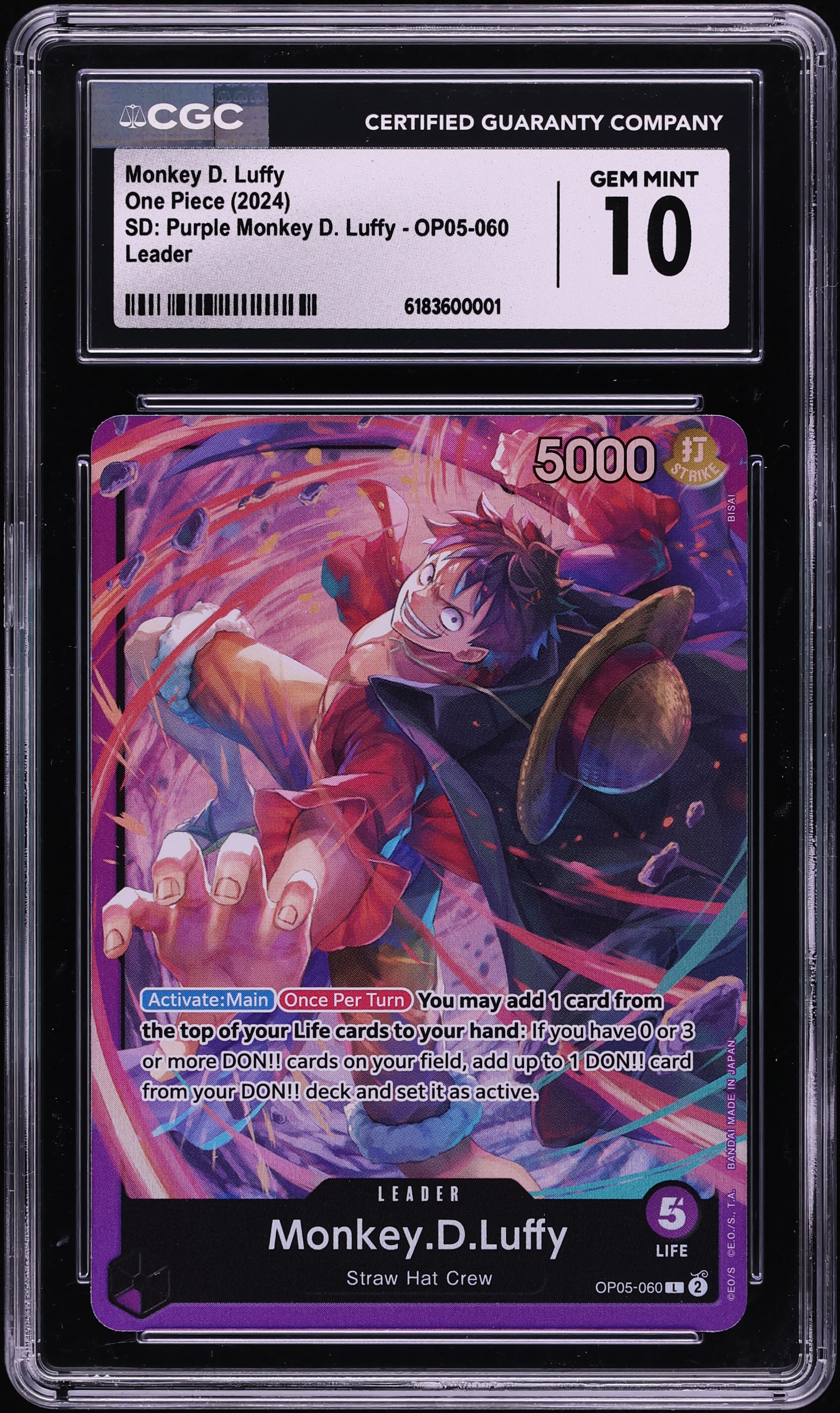 2024 One Piece Starter Deck Purple Leader Monkey D. Luffy #OP05-060 CGC 10 GEM MINT