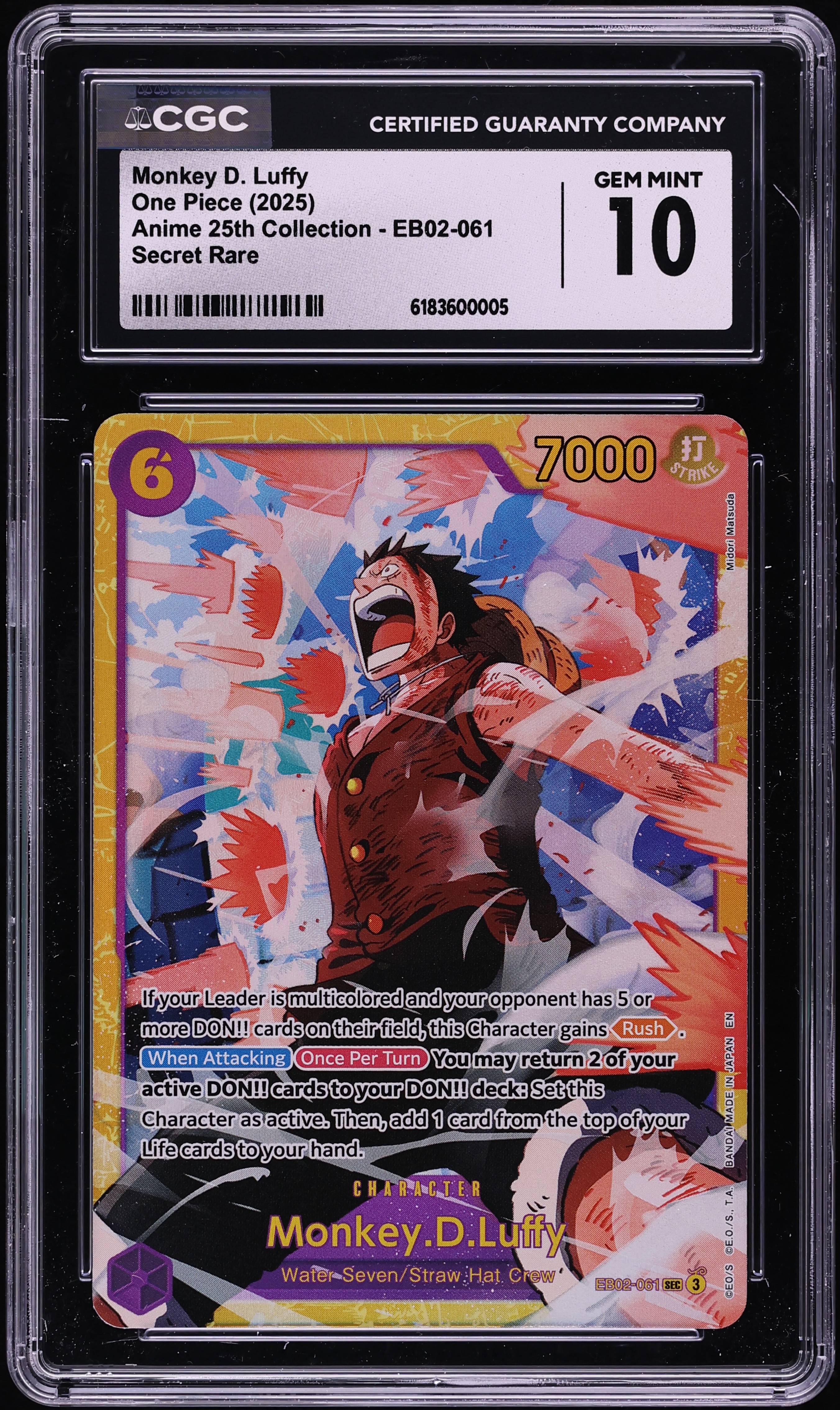 2025 One Piece Japanese Anime 25th Collection SEC Monkey D. Luffy #EB02-061 CGC 10 GEM MINT