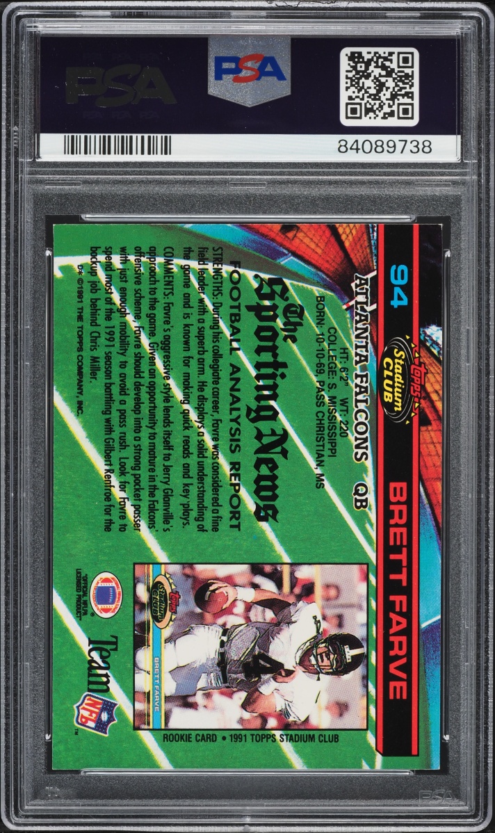 1991 Stadium Club Football Brett Favre ROOKIE #94 PSA 7 NRMT