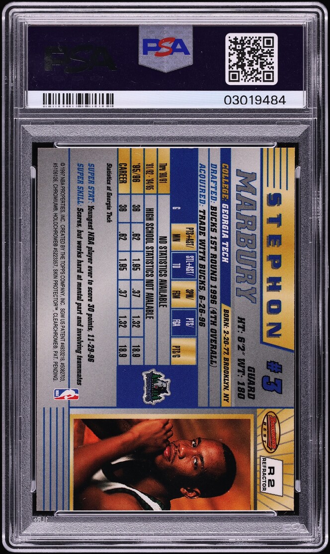 1996 Bowman's Best Refractor Stephon Marbury ROOKIE #R2 PSA 10 GEM MINT