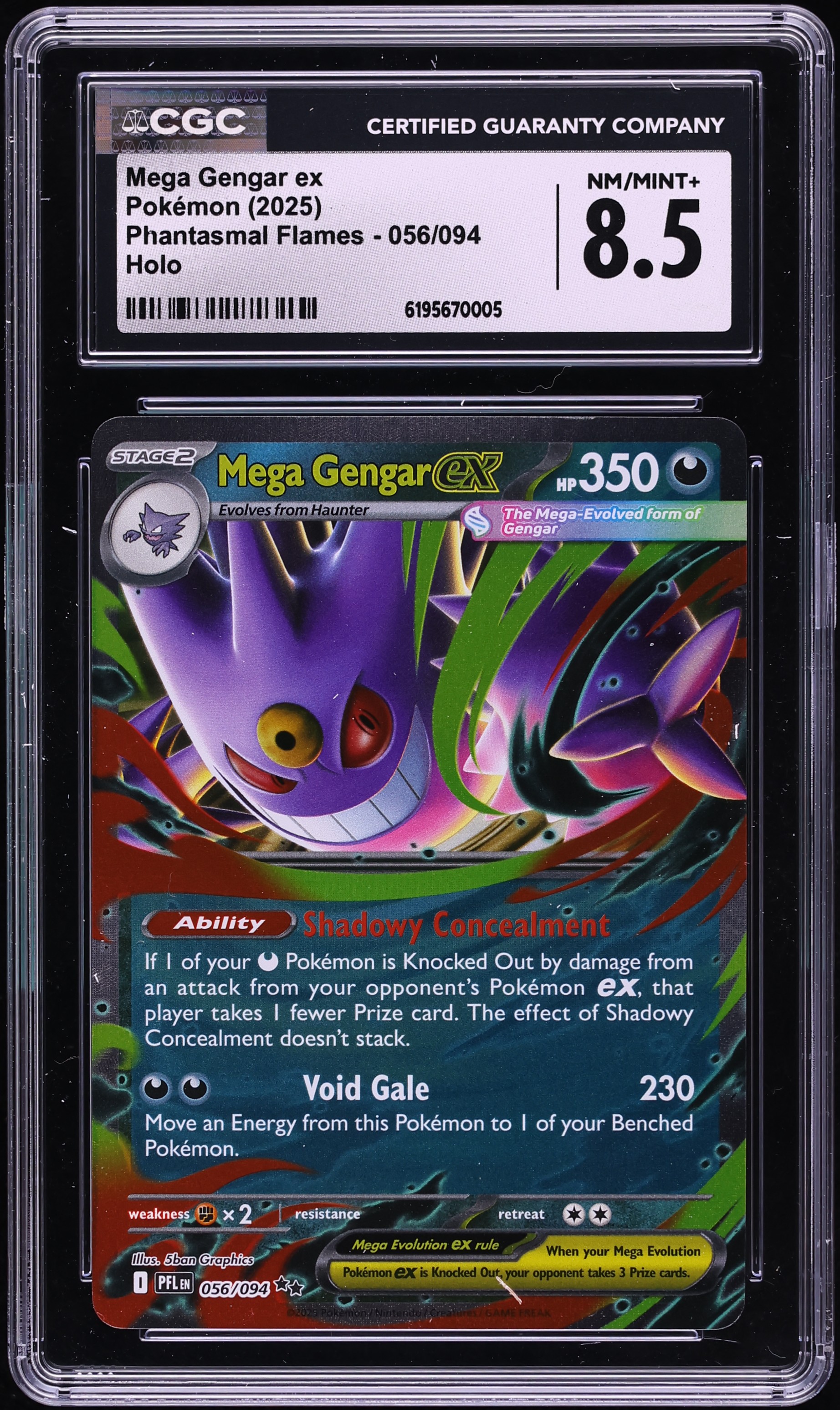 2025 Pokemon Mega Evolution Phantasmal Flames Holo Mega Gengar EX #56 CGC 8.5 NM-MT+