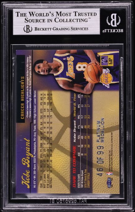 1998 Ultra Platinum Medallion Kobe Bryant /99 #61 BGS 9 MINT