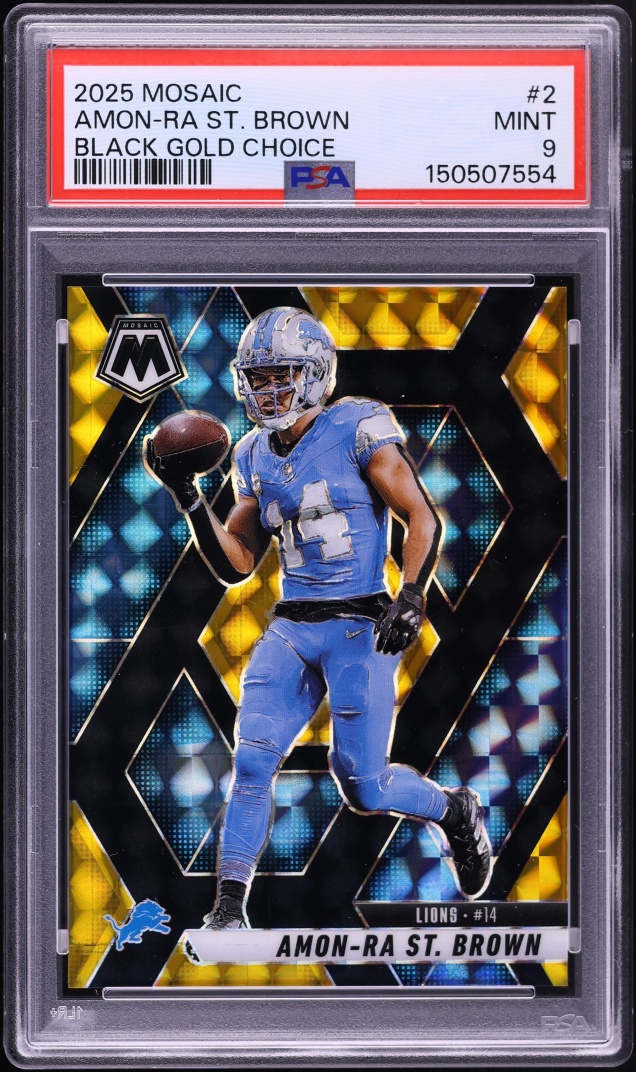 2025 Panini Mosaic Black Gold Choice Amon-Ra St. Brown 8/8 #2 PSA 9 MINT