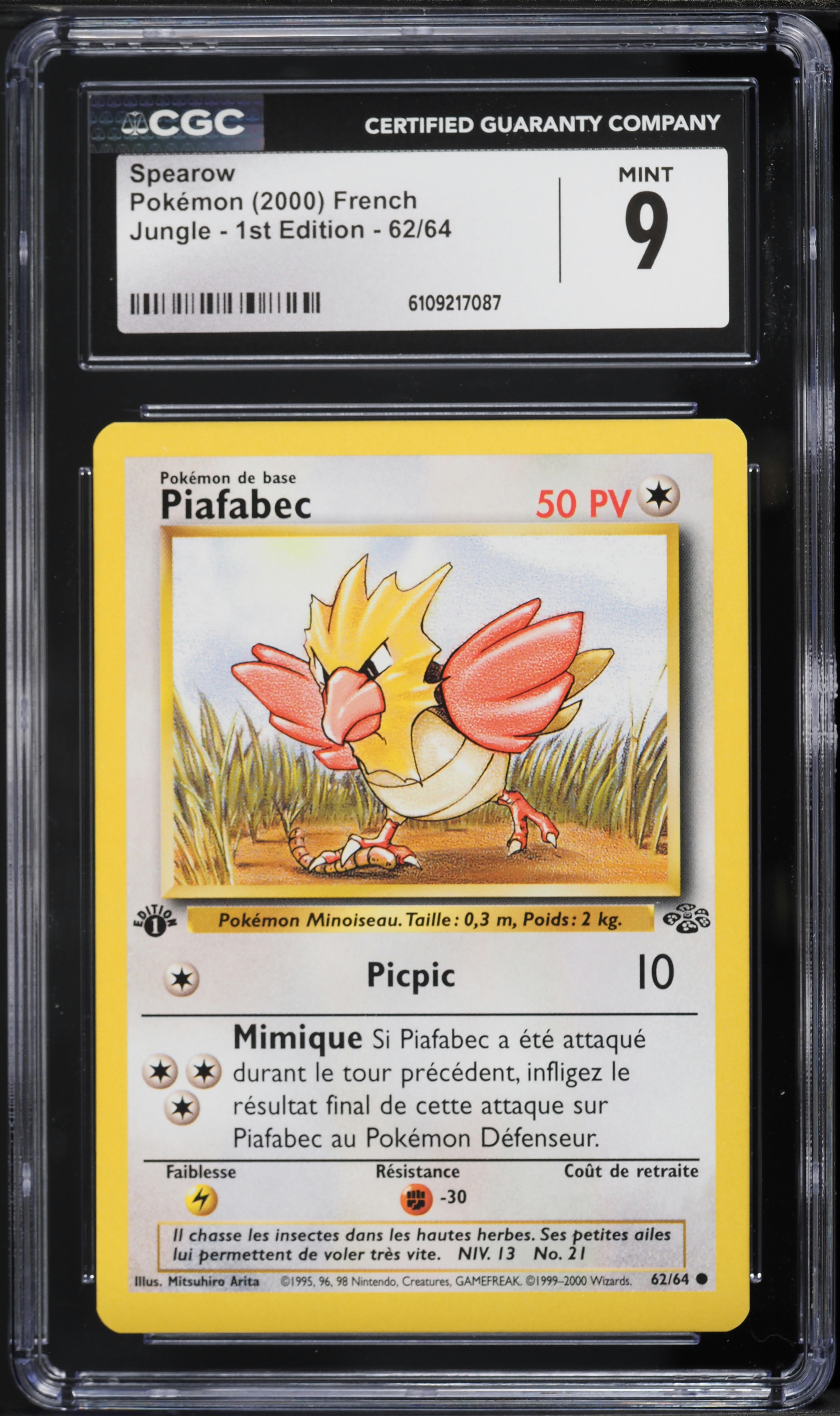 2000 Pokemon French Jungle 1st Edition Spearow #62 CGC 9 MINT
