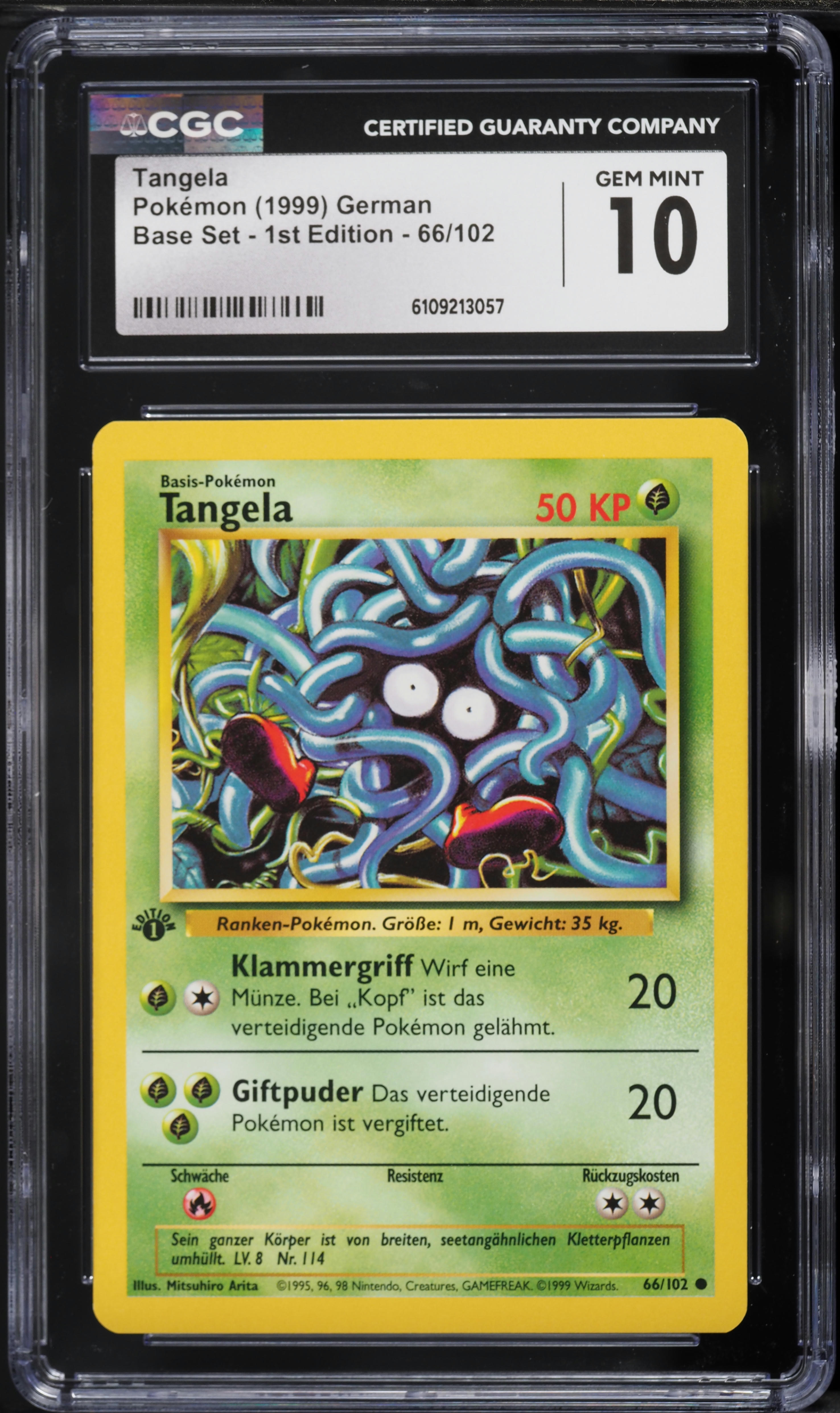 1999 Pokemon German Base Set 1st Edition Tangela #66 CGC 10 GEM MINT