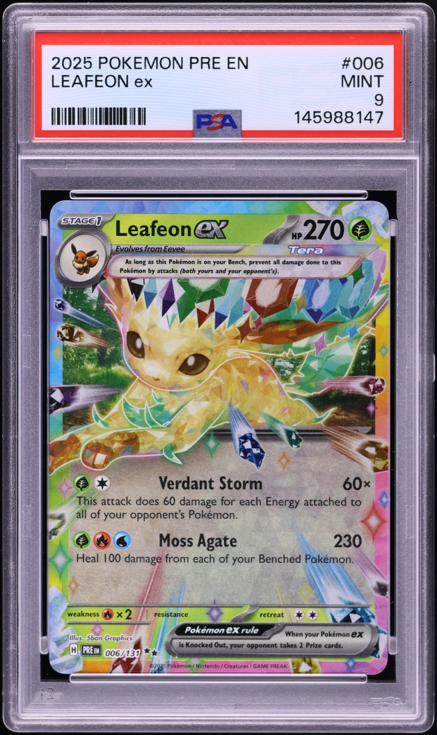 2025 Pokemon Scarlet & Violet Prismatic Evolutions Holo Leafeon ex #6 PSA 9 MINT