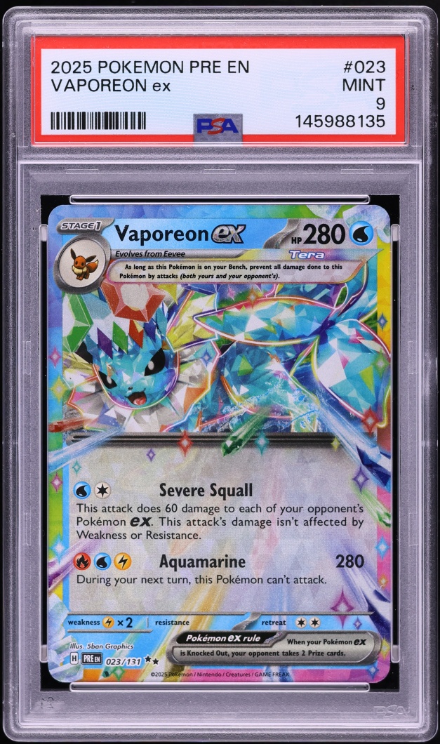 2025 Pokemon Scarlet & Violet Prismatic Evolutions Holo Vaporeon ex #23 PSA 9 MINT