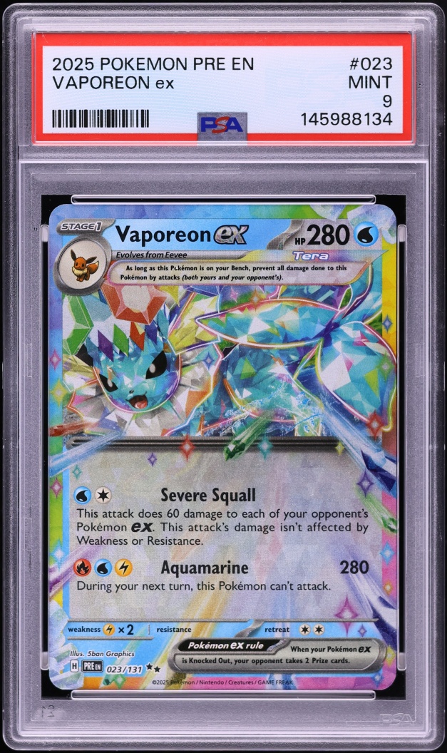 2025 Pokemon Scarlet & Violet Prismatic Evolutions Holo Vaporeon ex #23 PSA 9 MINT