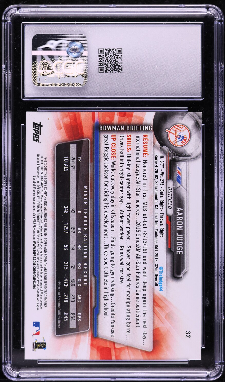 2017 Bowman Aaron Judge ROOKIE #32 CGC 9 MINT