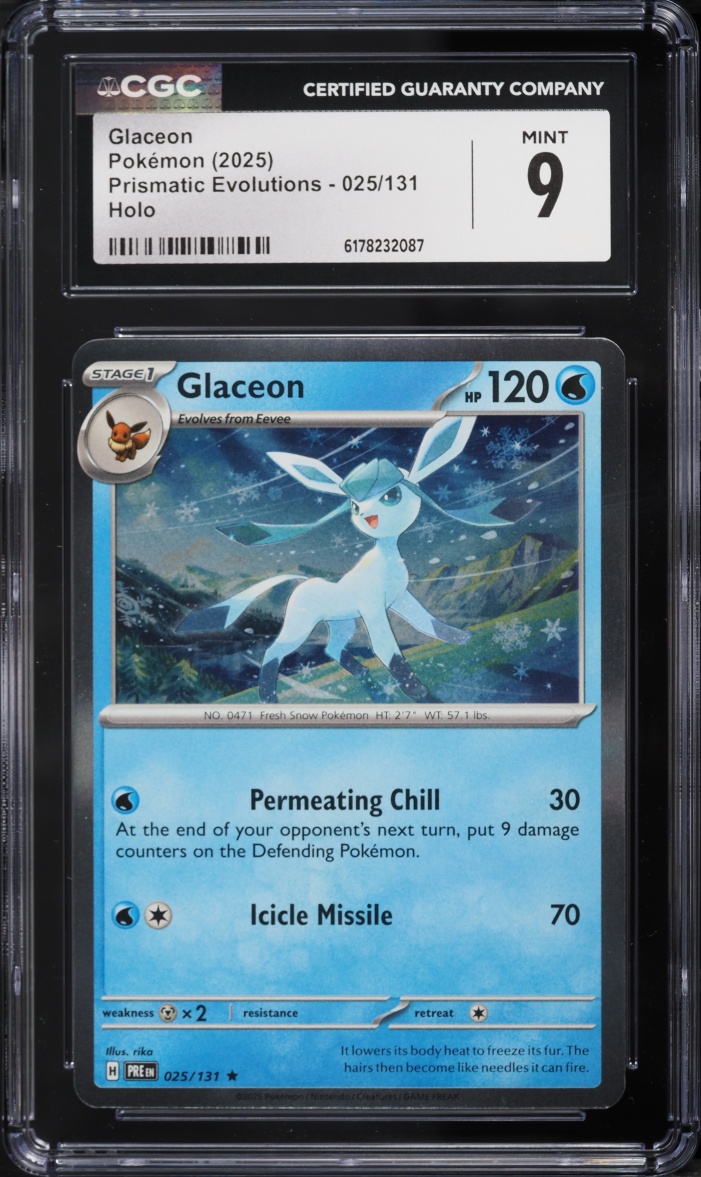 2025 Pokemon Scarlet & Violet Prismatic Evolutions Holo Glaceon #25 CGC 9 MINT
